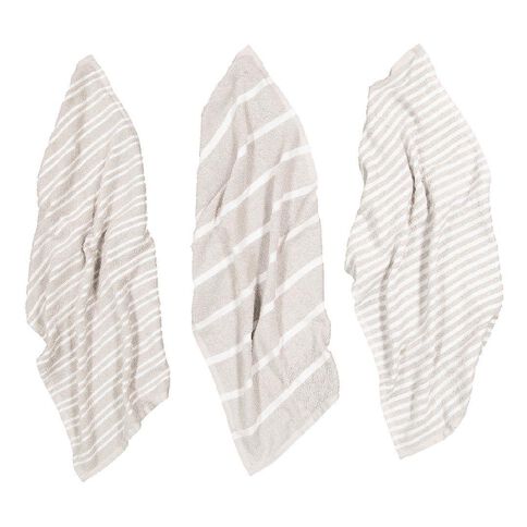 Living & Co Terry Stripe Tea Towel Set 3 Pack Grey Mid 40cm x 65cm