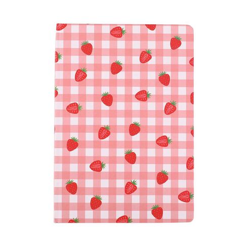 Kookie Strawberry And Pink Check Hardback Covered Notebook A5