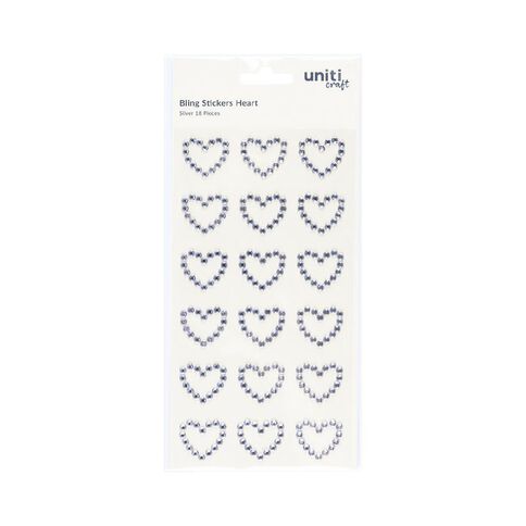 Uniti Bling Hearts Stickers 18 Piece Silver