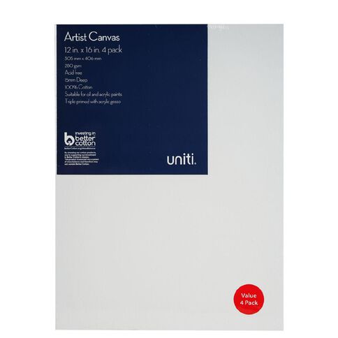 Uniti Value Blank Canvas 12x16 4 Pack