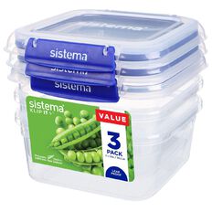 Sistema Klip It Plus Square 3 Pack Assorted 1.15L