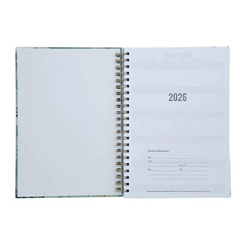 WS 2026 Diary A4 Week to View Spiral Foliage. Green