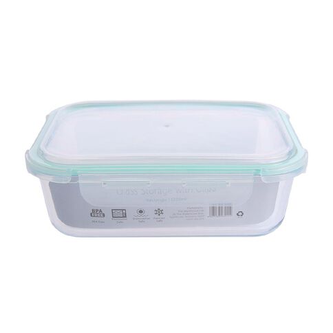 Living & Co Glass Container with Clips Rectangle Clear 1.2L