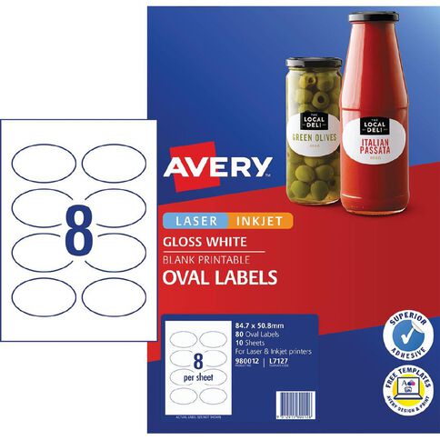Avery Gloss Oval 80 Labels 84.7mm x 50.8mm