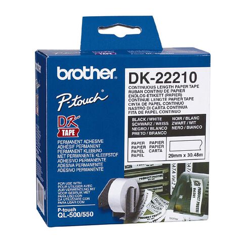 Brother DK22210 Label Tape Black on White 29mm x 30.48m