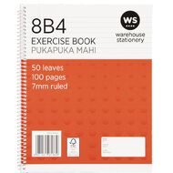WS Exercise Book 8B4 7mm Ruled Spiral 50 Leaf Wiro Red Mid