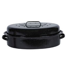 Living & Co Enamel Roaster with Lid Black 42cm x 31cm