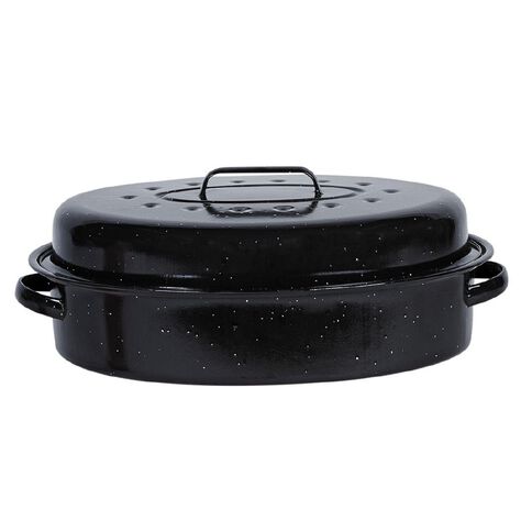 Living & Co Enamel Roaster with Lid Black 42cm x 31cm