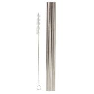 Living & Co Stainless Steel Straw Set Slim Straight Silver 5 piece