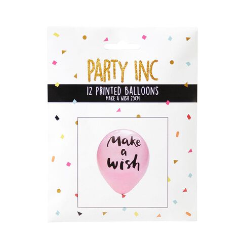 Party Inc Printed Balloons Make A Wish 25cm 12 Pack