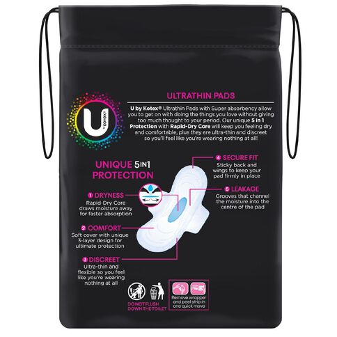U By Kotex Ultra-thin Super Wings Pads 12 Pack