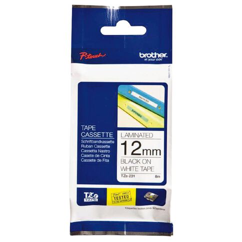 Brother TZE-231 Laminated Tape 12mm x 8m Black on White