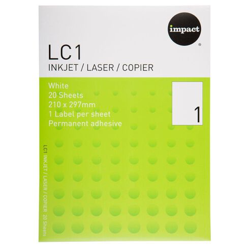 Impact Labels 20 Sheets A4 1 Sticker Sheet White Warehouse Stationery Nz