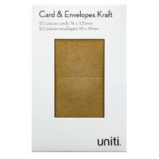 Uniti Mini Cards & Envelopes Mini Kraft 50 Pack Brown Mid