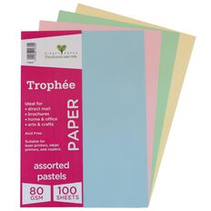 Trophee Paper 80gsm 100 Pack Pastels Assorted A4