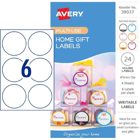 Avery Write-on 45mm Round Homemade Gift Label Assorted 24 Pack