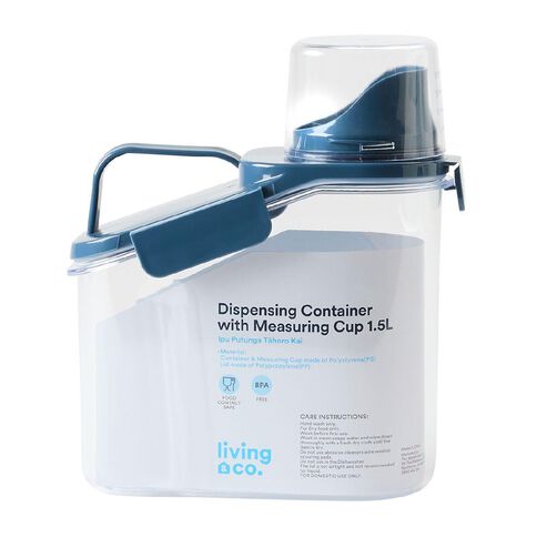 Living & Co Dispensing Container with Measuring Cup Clear 1.5L Living & Co Dispensing Container with Measuring Cup Clear 1.5L