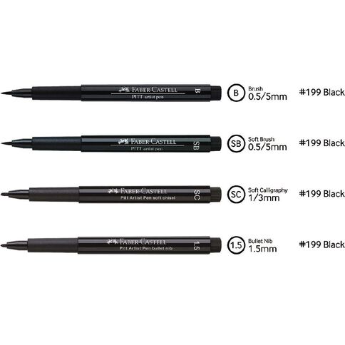 Faber-Castell Pitt Artist Pens - Modern Lettering Set, Black, Set of 4,  Assorted Nibs