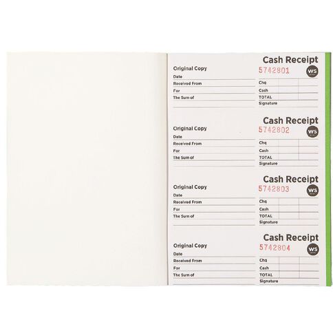 WS Duplicate Receipt Book A5 200 Receipts Green