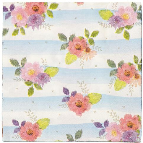 Artwrap Printed Napkins Floral Stripes 2-ply 33cm x 33cm 20 Pack