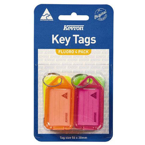 Kevron Key Tags Fluoro 4 Pack Multi-Coloured