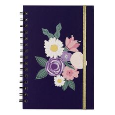 Uniti Blossom Spiral Notebook Hardcover Flowers Navy A5