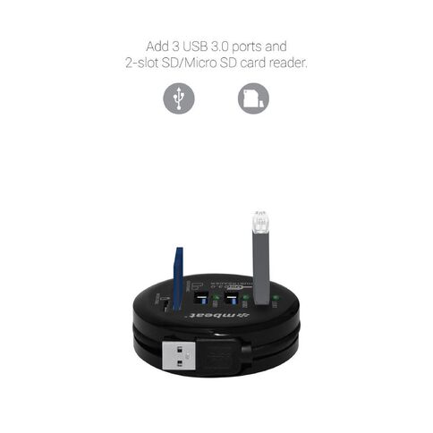 mbeat USB 3.0 3-Port Hub + Sd/Micro SD Card Reader Black