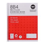 WS Exercise Book 8B4 7mm Ruled Spiral 50 Leaf Wiro Red