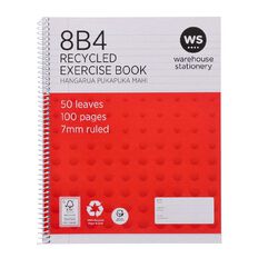 WS Exercise Book 8B4 7mm Ruled Spiral 50 Leaf Wiro Red