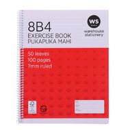 WS Exercise Book 8B4 7mm Ruled Spiral 50 Leaf Wiro Red