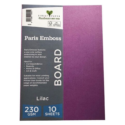 Direct Paper Paris Emboss 230gsm Lilac A4 10 Pack