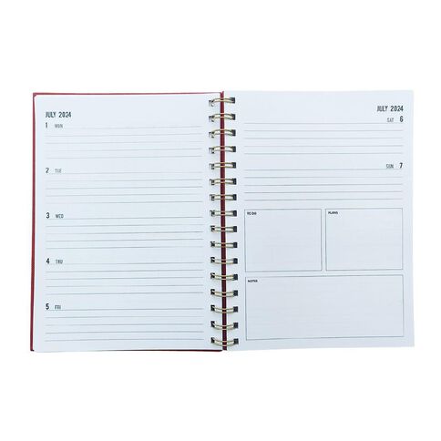 WS 2024/2025 Spiral Mid Year Diary Week To View Red A5