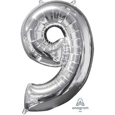 Anagram Mid-Size Shape Silver Number 9 Balloon
