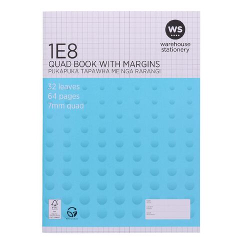 WS Exercise Book 1E8 7mm Quad 32 Leaf Plus Margin Blue