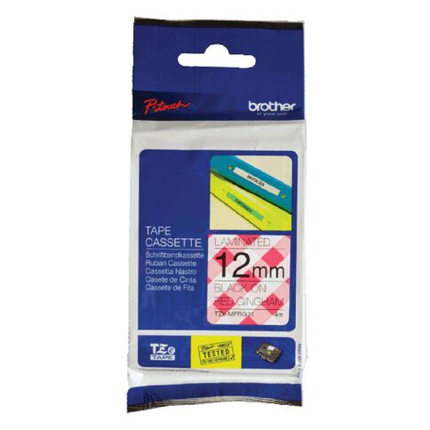 Brother TZEMPRG31 Label Tape Black on Red Gingham 12mm x 4m