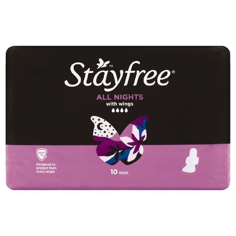 Stayfree All Night Pads with Wings 10 Pack