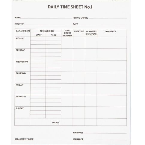WS Time Sheets 50 Sheets 200mm x 240mm