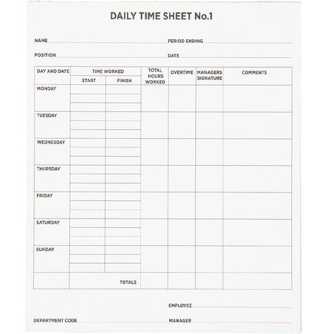 WS Time Sheets 50 Sheets 200x240mm