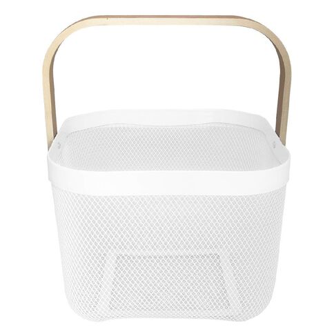 Living & Co Square Mesh Basket with Wooden Handle White