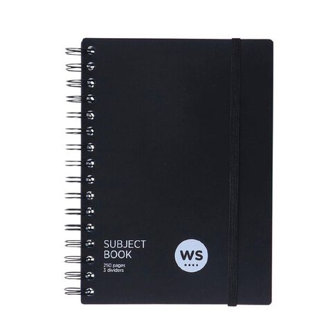 WS Subject Book with 3 Dividers 7mm Ruled Black A5