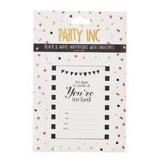 Party Inc Black & White Stripe Invitations with Envelopes 8 Pack