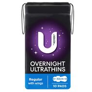 U By Kotex Overnight Ultra Thin Pads with Wings 10 Pack