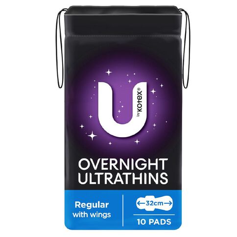 U By Kotex Overnight Ultra Thin Pads with Wings 10 Pack