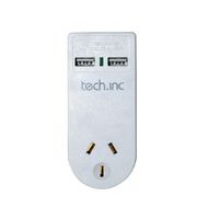 Tech.Inc 2-in-1 Single Adapter with USB 2.1a
