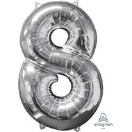Amscan Mid-Size Shape Silver Numeral 8