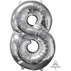 Amscan Mid-Size Shape Silver Numeral 8