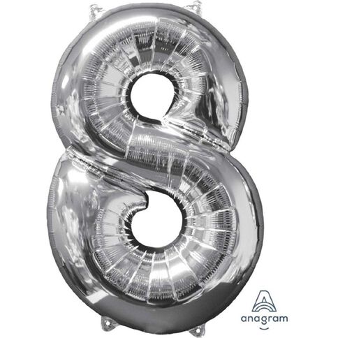 Amscan Mid-Size Shape Silver Numeral 8