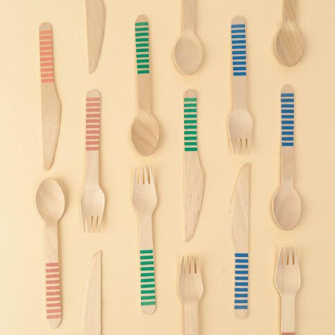SURV. Wooden Printed Cutlery Set Multi-Coloured 18 Pack