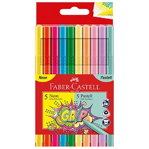 Faber-Castell Grip Markers Pastel And Neon 10 Pack