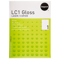 Impact Labels 20 Sheets A4/1 Gloss White